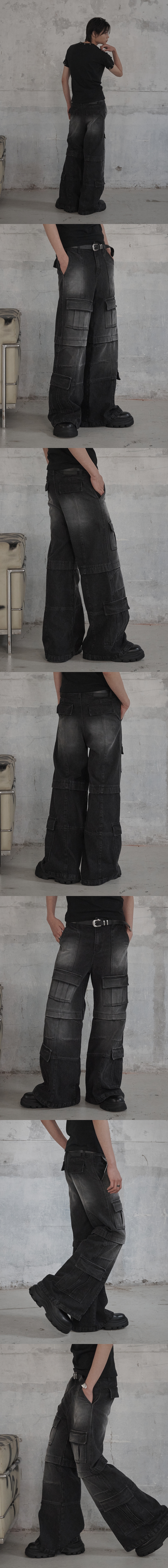 no mass prod. フレアカーゴ L CODA - 【24AW】フレア デニム カーゴパンツ / BLACK DENIM